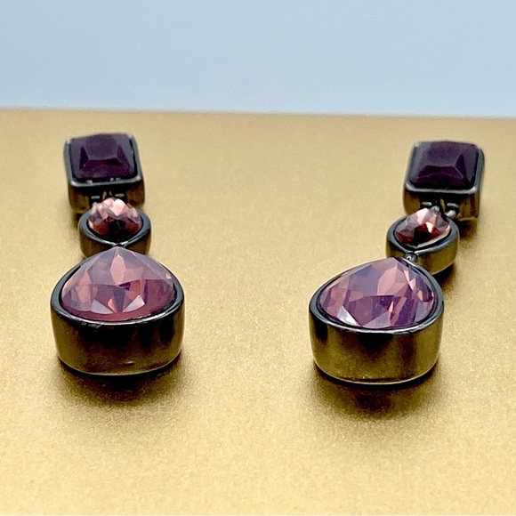 Gorgeous Glass Rhinestone Red Purple Pink Lulu Avenue Drop Earrings - Picture 7 of 7